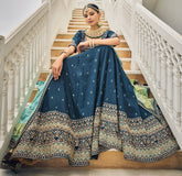 Designer Navy Blue Lehenga on viscos and Gaji Siburi duppatta with detailed embroidery and hand work (Copy)